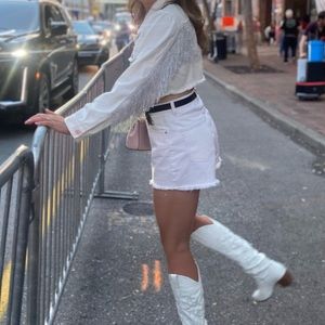 White fringe denim jacket